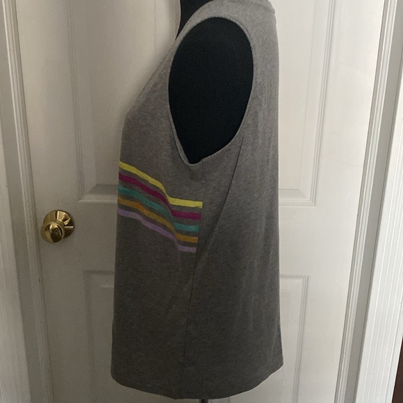 Sonoma Heather Gray Sleeveless Shirt Tank Top Blue Palm Trees Colored Stripes L - Picture 4 of 6